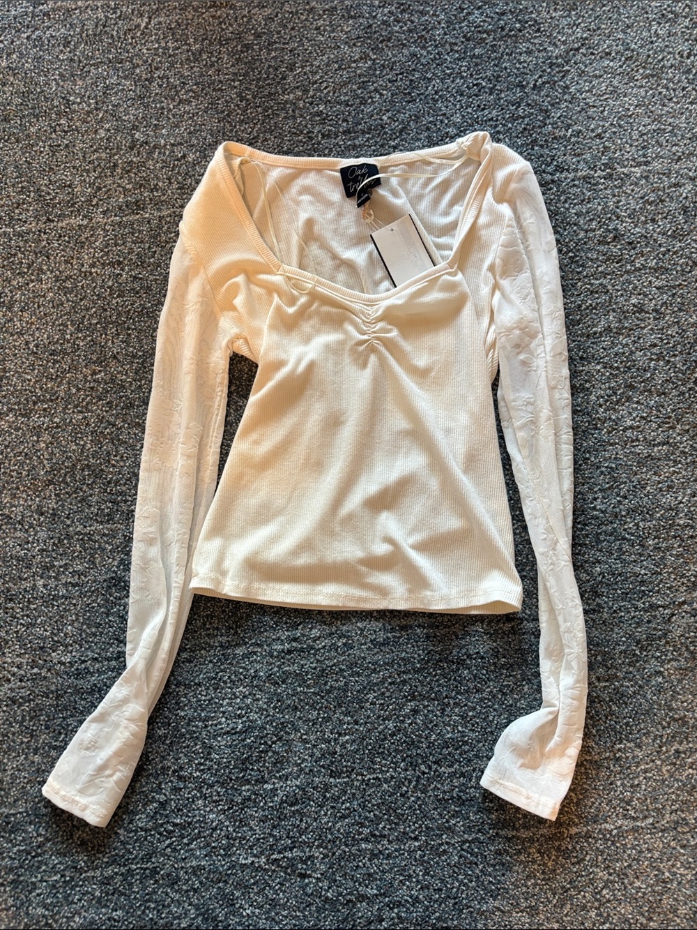 Cream Long-Sleeve Sweetheart Neck Top by Only Hearts